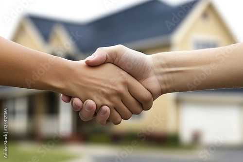 Two Hands Shake Against A House Background