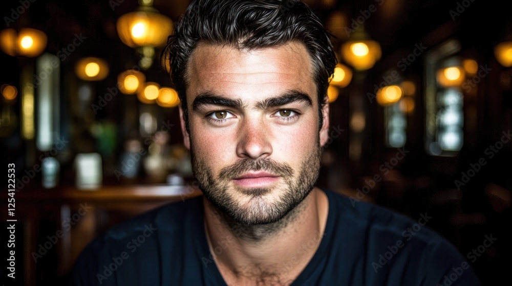 Man, portrait, bar, lights, serious, close-up, night, moody, headshot, profile Man, portrait, bar, lights, serious, close-up, night, moody, headshot, profile