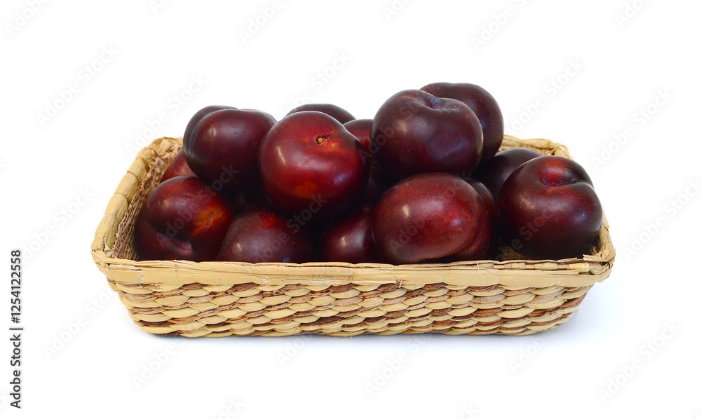Red plum fruit isolated on white background Red plum fruit isolated on white background