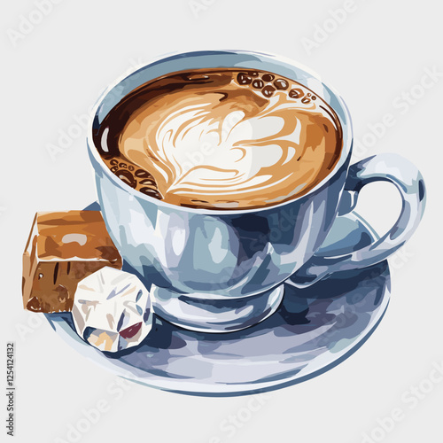 Watercolor Illustration of a Latte with Foam Art