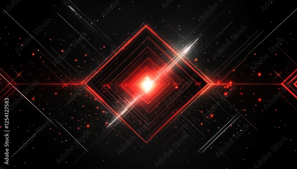Obraz premium Red glowing lines form a futuristic, geometric diamond shape in dark space.
