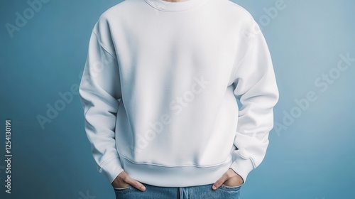 Sweatshirt Mockup with Embroidery Design A sweatshirt mockup showcasing an embroidery design, perfect for displaying customized logos or text on apparel. photo