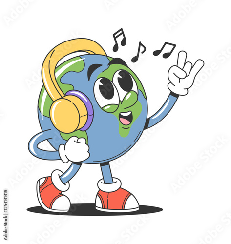 Cute earth character listening music