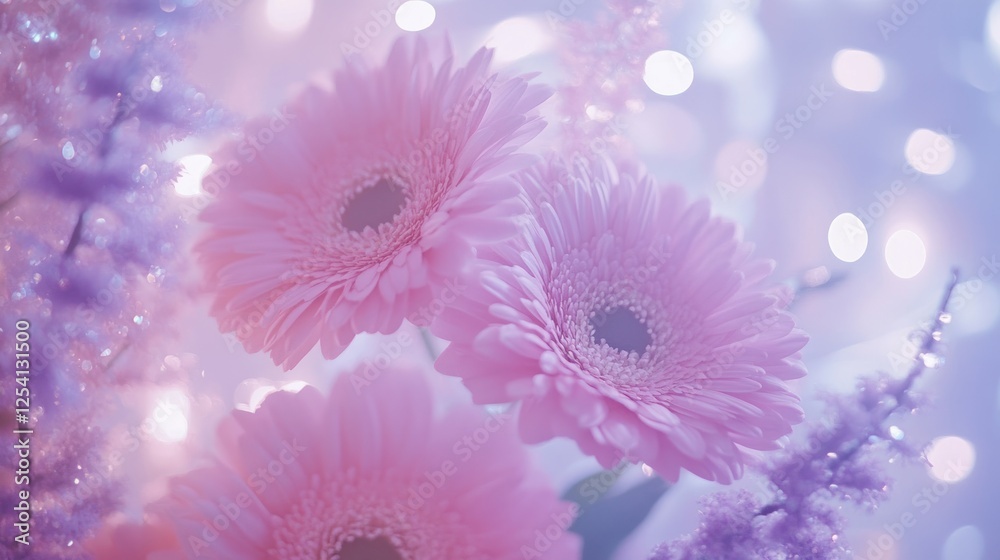 Obraz premium Delicate Pink Gerbera Daisies Soft Focus Blurred Lights