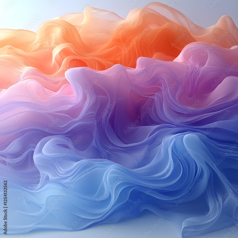 Fototapeta premium A flowing pastel wave pattern, softly dissolving into a white background.