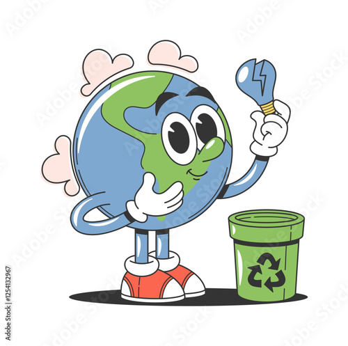 Cute earth character sorting waste