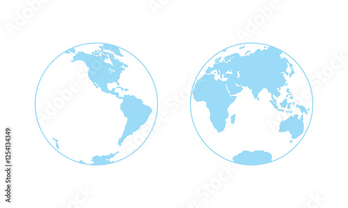 Vector illustration of Western and Eastern Hemispheres of planet Earth, silhouettes of continents. Eurasia, America, Africa, Australia, Antarctica