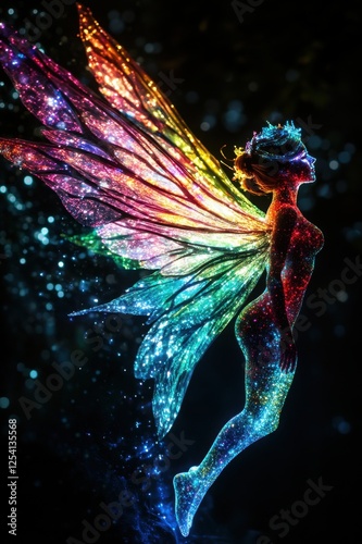 Enchanted fairy flight fantasy realm digital art magical atmosphere side view ethereal beauty