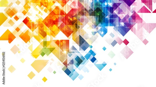Vector background with colorful triangles and squares on a white background
