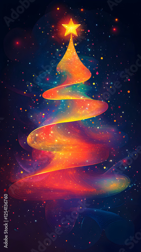 Festive Abstract Christmas Tree with Starry Glow - Celebratory Holiday Background