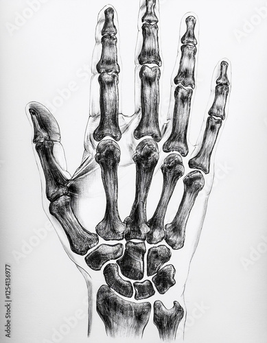 Charcoal drawing of the bones of a hand