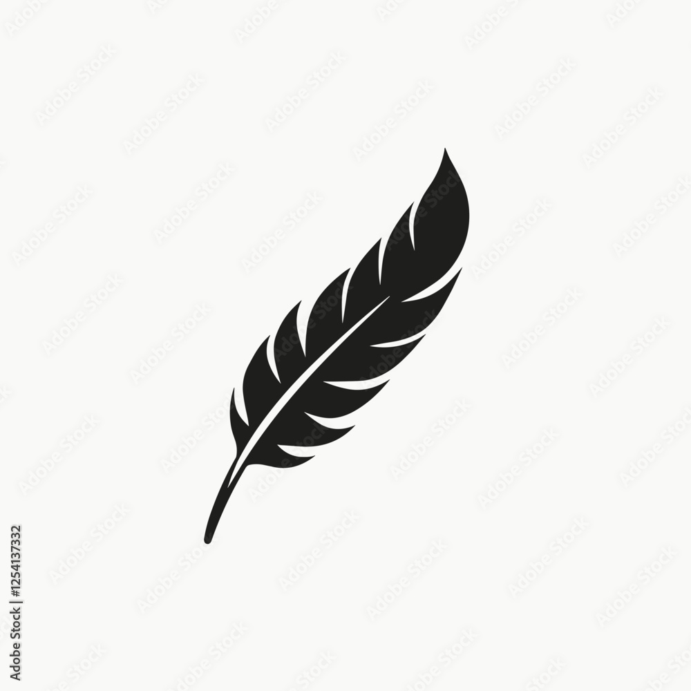 Elegant black feather silhouette on light background, minimalist design Elegant black feather silhouette on light background, minimalist design