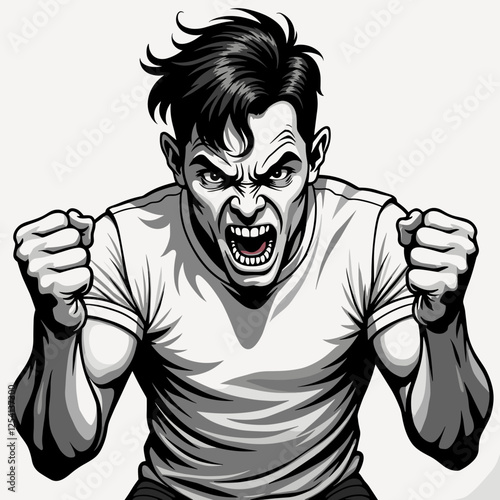 Angry man shouting with clenched fists against plain background, frustration