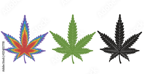 Cannabis leaf, Cannabis herbal leaves, Collection of cosmetic and medical marijuana plant