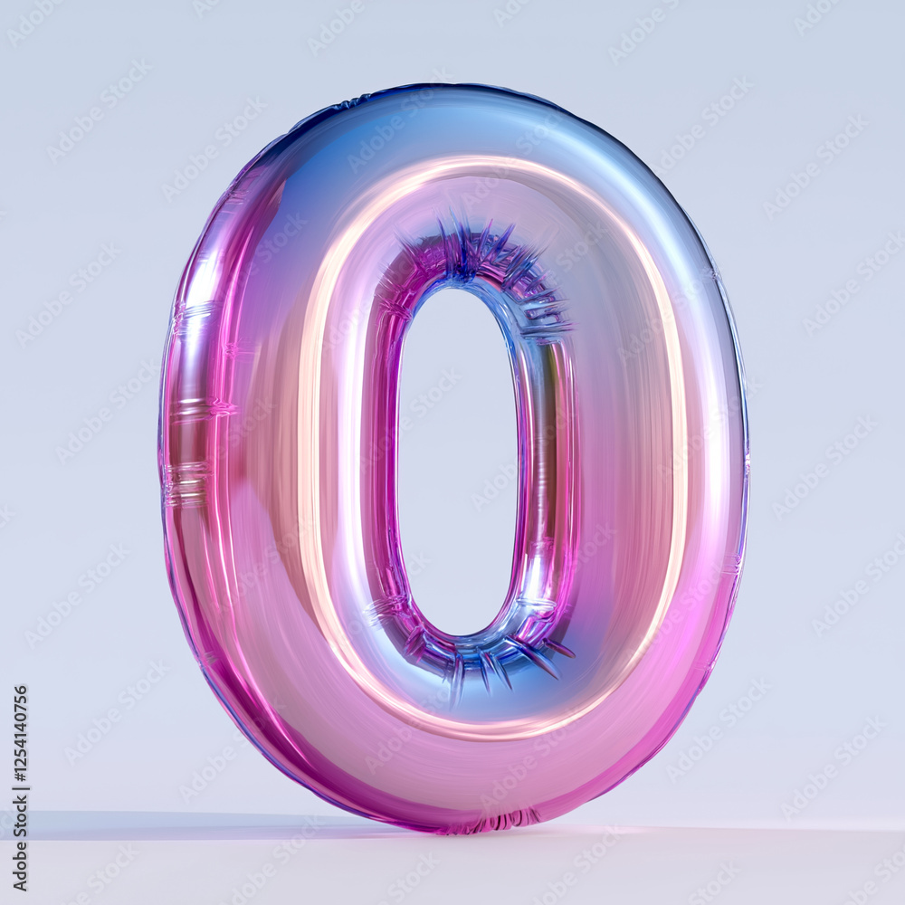 Colorful number 0 balloon with a shiny surface displayed against a soft neutral background for celebrations and special occasions. Balloon shaped like the number 0 glistens with hues of pink and blue Colorful number 0 balloon with a shiny surface displayed against a soft neutral background for celebrations and special occasions. Balloon shaped like the number 0 glistens with hues of pink and blue