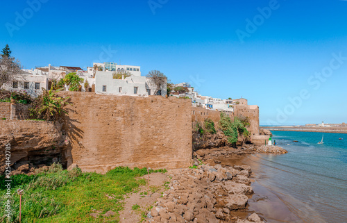 View of Kasbah of the Udayas in Rabat, Morocco, located on a hill at the mouth of the Bou Regreg opposite Salé.