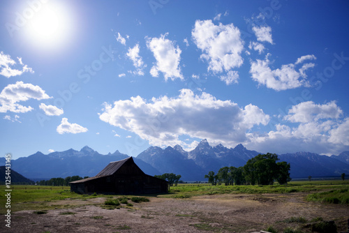 T.A. Moulton Barn in the sunshine with the Grand Tetons