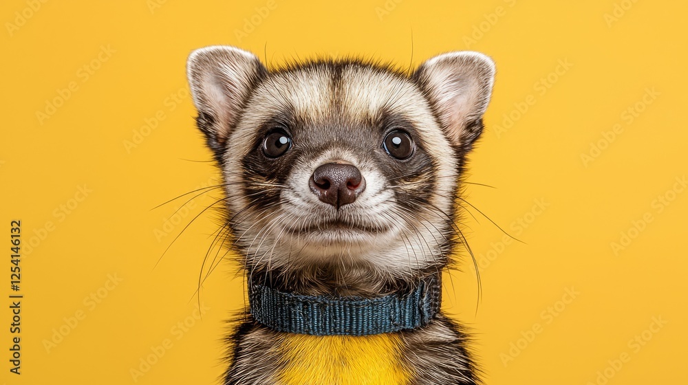 Fototapeta premium Close-up portrait of a small mammal against a bright yellow background. Possible use Animal education materials