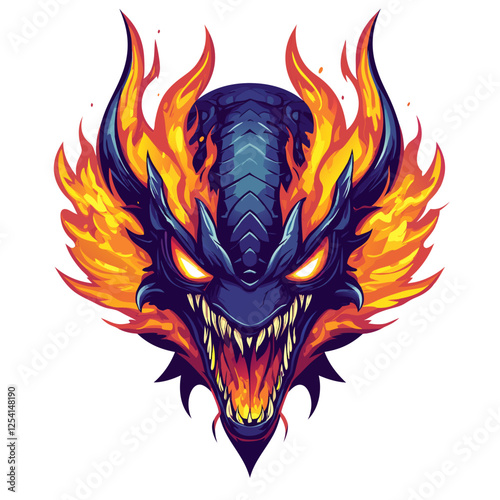 Colossal sea serpent esports logo with flames and fierce expression for competitive gaming teams