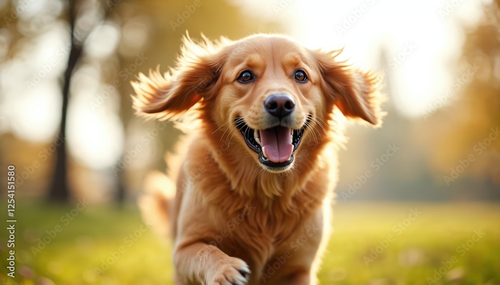 Golden retriever runs with energetic joyful expression in sunlit nature, embodying dynamic life and happiness. Happy dog with floppy ears jumps, mouth open, tongue hanging out. Golden retriever runs with energetic joyful expression in sunlit nature, embodying dynamic life and happiness. Happy dog with floppy ears jumps, mouth open, tongue hanging out.