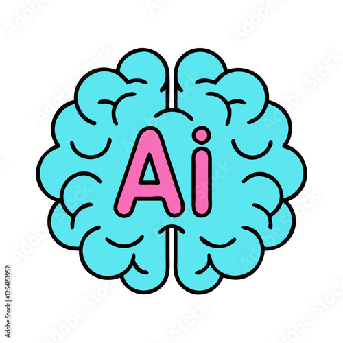 icon with letters AI on brains background, digital clipart concept, artificial intelligence future, for web design, UI, applications, logos, futuristic technology and innovation