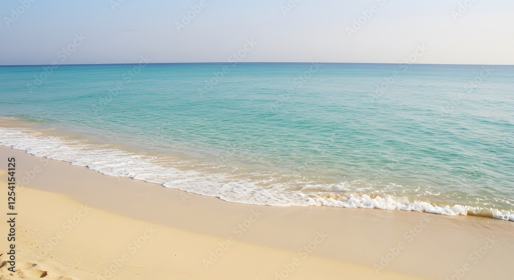 Fototapeta premium Gentle Waves Lapping on a Sandy Beach with Turquoise Ocean Water