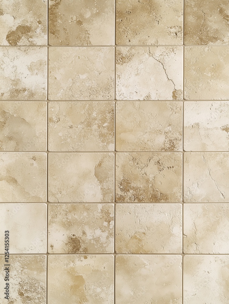Neutral toned square stone tiles arranged in a grid pattern, showcasing surface texture variations and earth tone colors. Close-up shot, full frame. Neutral toned square stone tiles arranged in a grid pattern, showcasing surface texture variations and earth tone colors. Close-up shot, full frame.