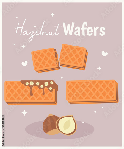 Flat Design Illustration with Hazelnut Wafers Taste