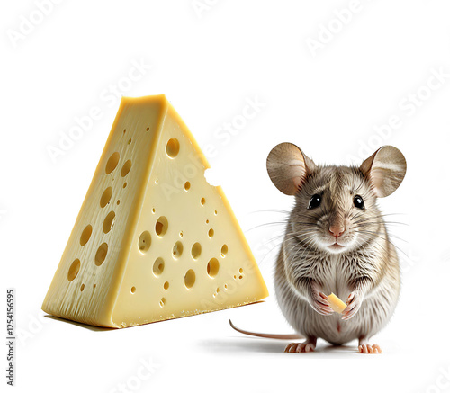 mouse and cheese isolated on white background.