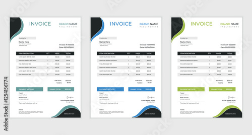cleam  creative business invoice design with various colour skim | Printable  invoice design template