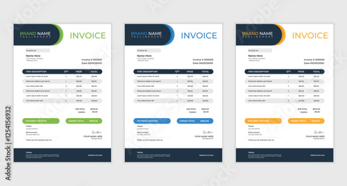 cleam  creative business invoice design with various colour skim | Printable  invoice design template