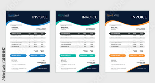 cleam  creative business invoice design with various colour skim | Printable  invoice design template