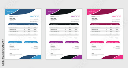 clean  creative business invoice design with various colour skim | Printable  invoice design template