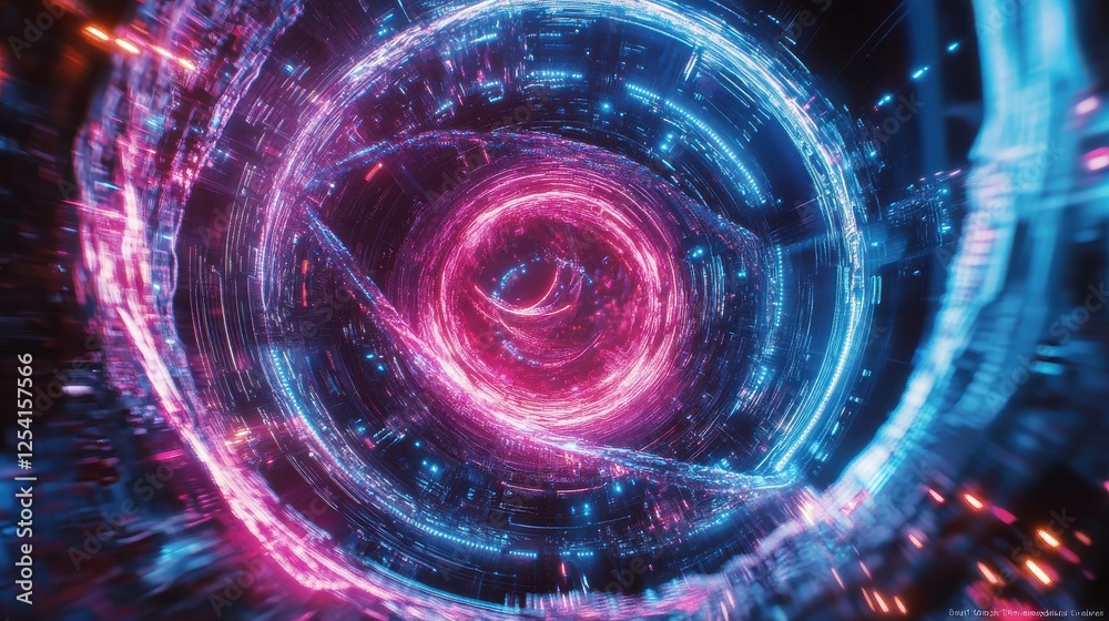 Obraz premium Quantum Processor Glowing with Intricate Swirling Patterns