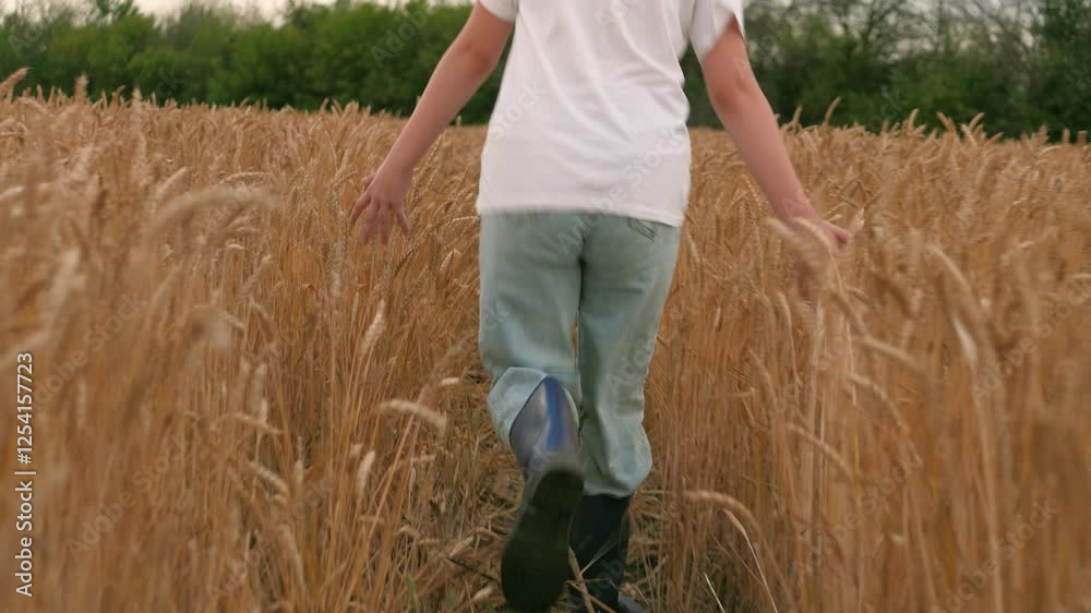 agriculture field, golden wheat farm field sunset, girl runs touching hand, outdoor running, hand touching ears wheat, daughter holds wheat hands, smile, sunset, hand sliding wheat, sunset slow motion agriculture field, golden wheat farm field sunset, girl runs touching hand, outdoor running, hand touching ears wheat, daughter holds wheat hands, smile, sunset, hand sliding wheat, sunset slow motion