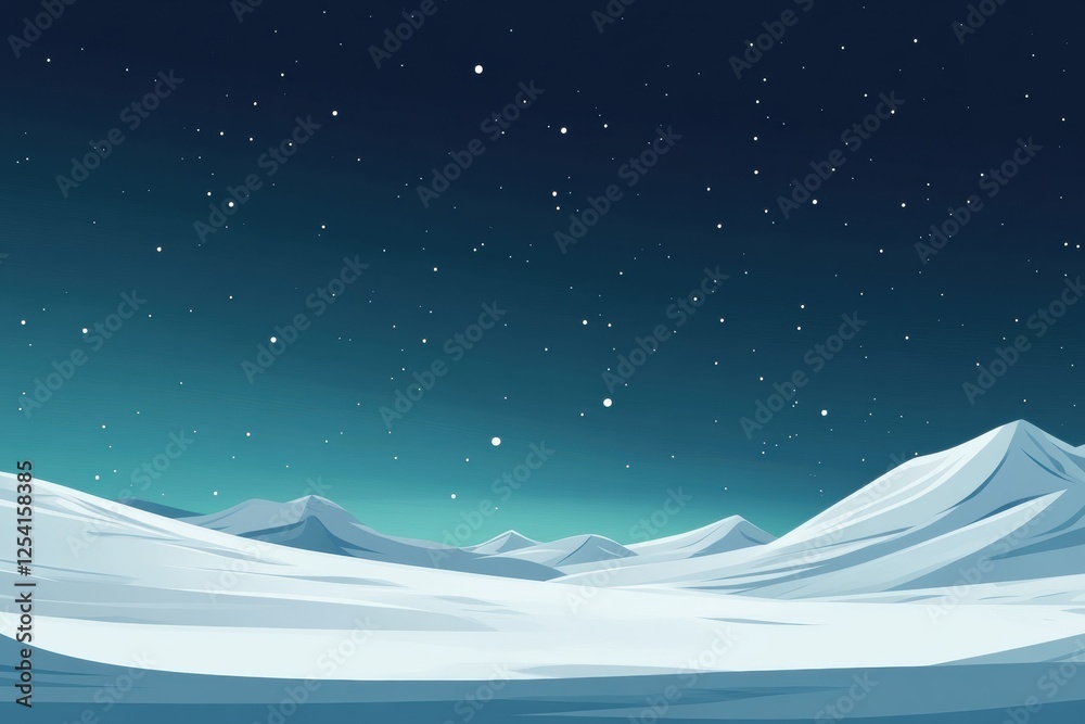 Obraz premium Serene winter landscape under a starry night sky with gentle snow covered mountains. Generative AI