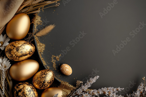 Elegant Golden Easter Eggs on Dark Background photo