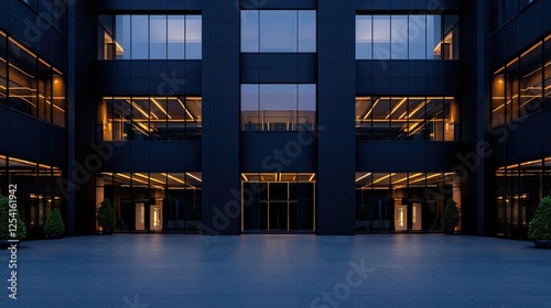 Modern office building entrance at night
