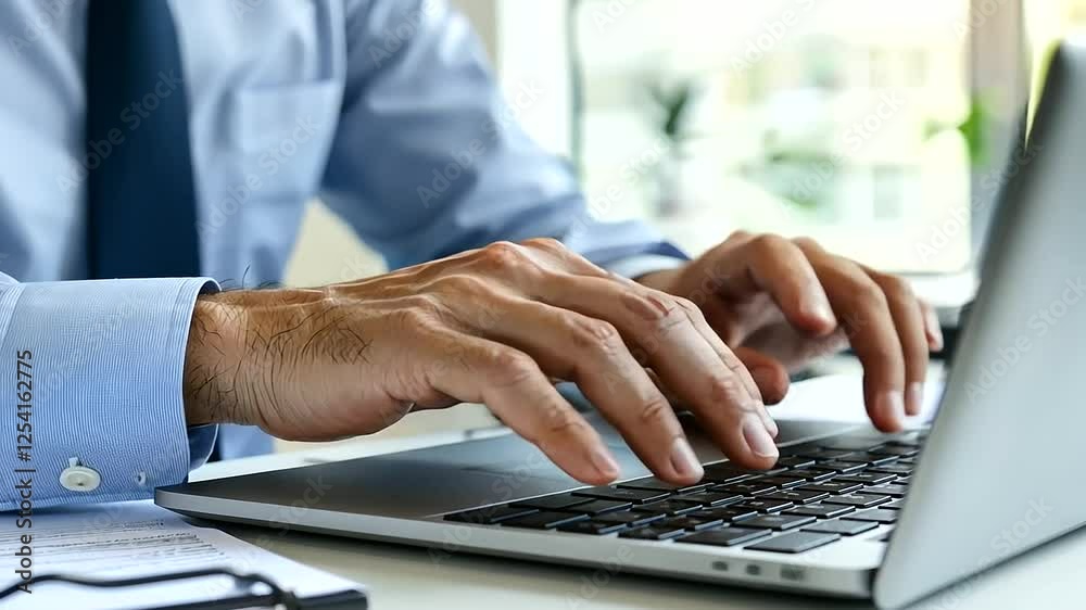 Professional man in contemporary workspace experiencing hand strain. Professional man in contemporary workspace experiencing hand strain.