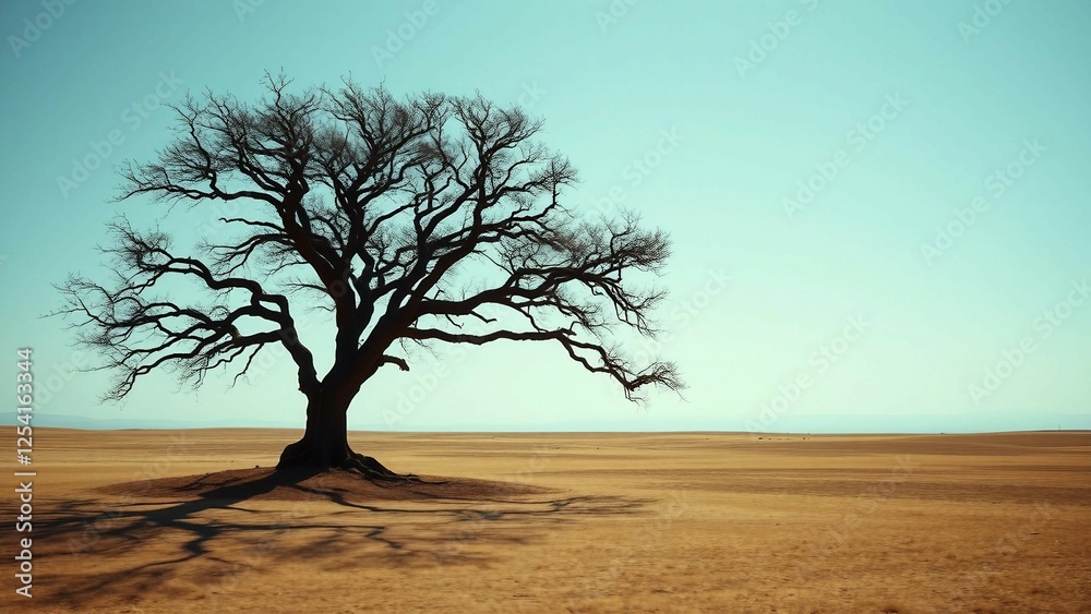 A minimalist composition of a solitary, ancient tree on an open plain, struck by split lighting that A minimalist composition of a solitary, ancient tree on an open plain, struck by split lighting that
