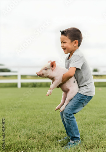 Happy Pig day advertisement post pig playing with kid and celebrate PIG day world PIG day