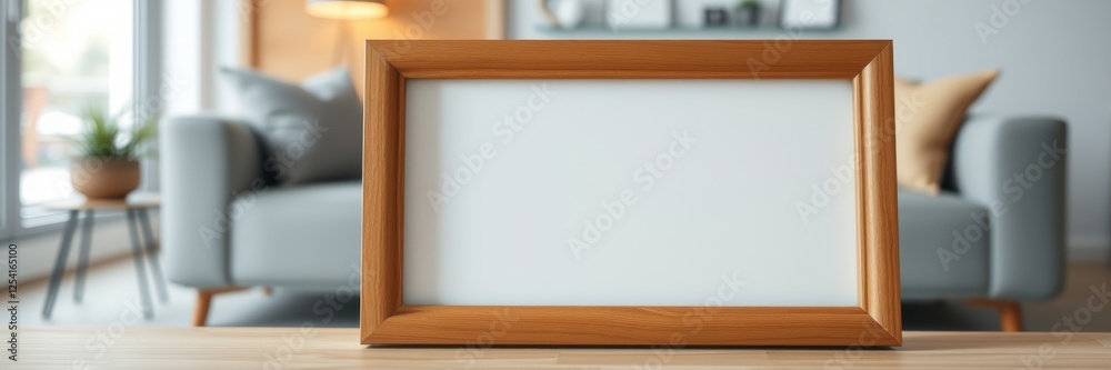 Naklejka premium Blank picture frame with a modern vibe representing creativity against a cozy living room background