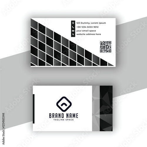 black and white business identity card layout in low poly style