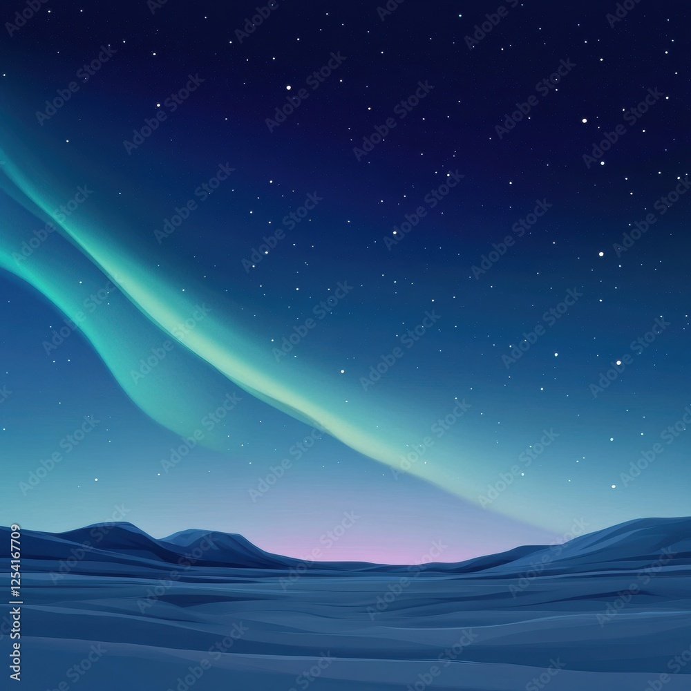 Obraz premium Vibrant aurora borealis illuminates the night sky over snow covered mountains in a serene winter landscape. Generative AI