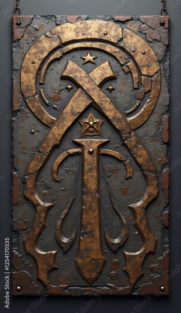 Intricate Wall Art with Metallic Finish and Rustic Texture Design Intricate Wall Art with Metallic Finish and Rustic Texture Design