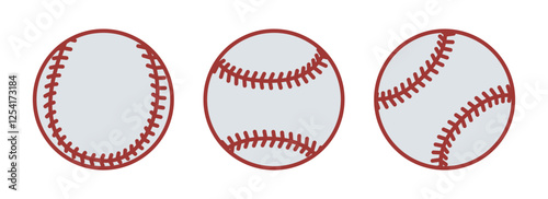 Set of Baseball ball. Outline sport ball baseball. Sport game equipment. Vector illustration