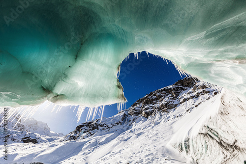 Ice caves. Morteratsch Glacier, Grisons, Switzerland photo