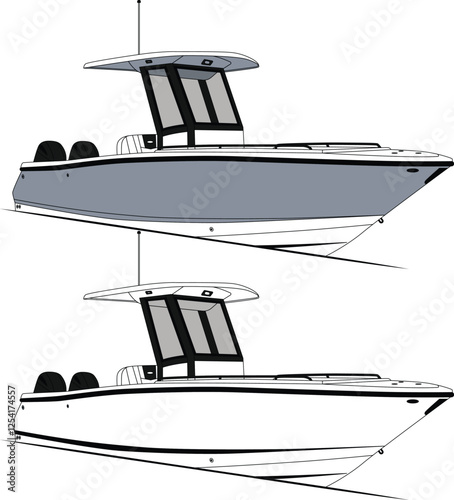 Fishing Boat Vector Line Art And Printable Design
