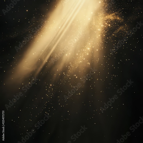 Mystical golden light rays streaming through a dark starry sky

