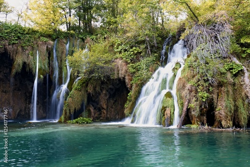 View of Golovacki Buk waterfall on Korana river. Plitvice National Park. Croatia. Europe.